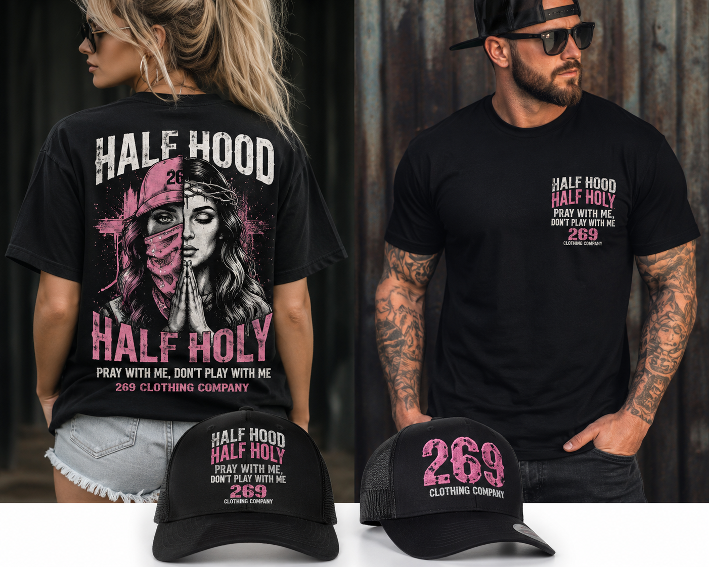 Couple wearing 269 Clothing Company Fairy Godmother graphic tee